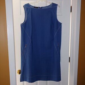 Lafayette 148 Bateau Neckline Midi Length Stretch Denim Shift Dress